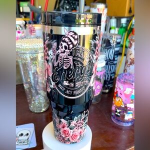 40 oz Black and Pink Skeleton Tumbler